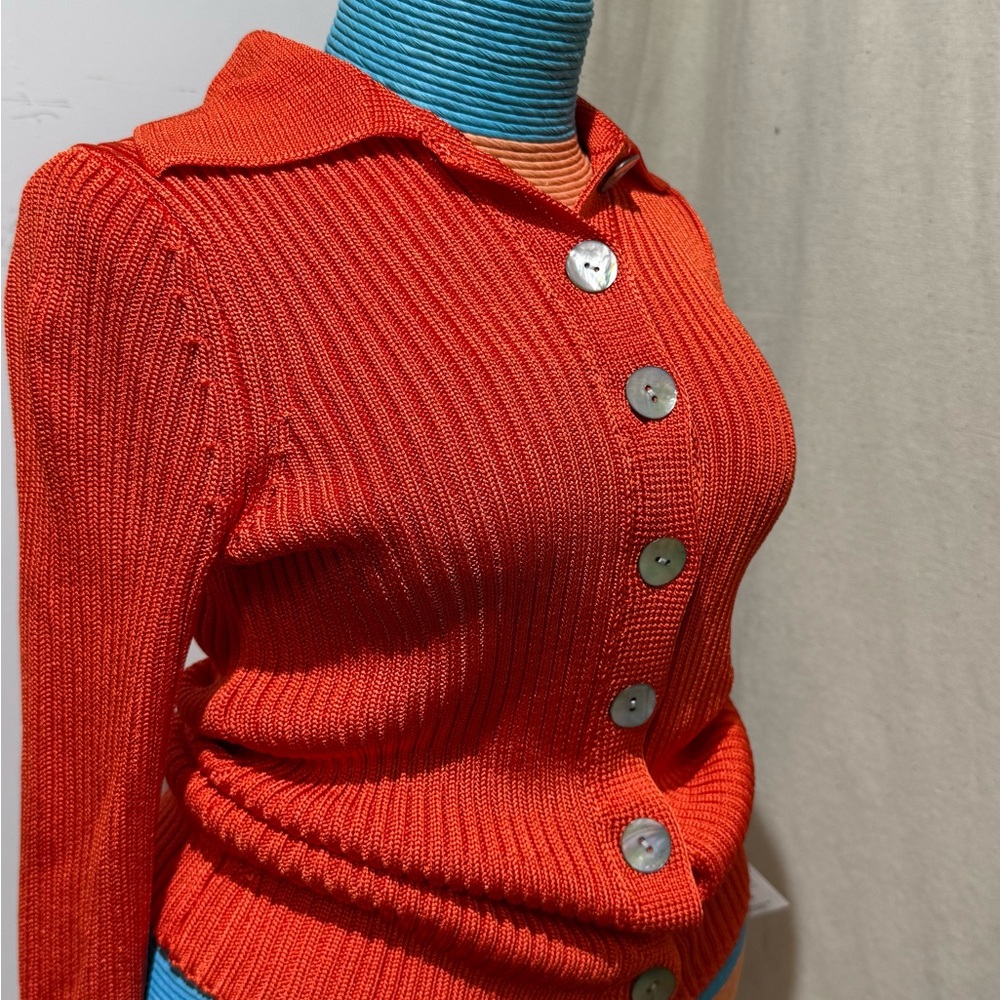 Vince Vibrant Orange Ribbed Cardigan